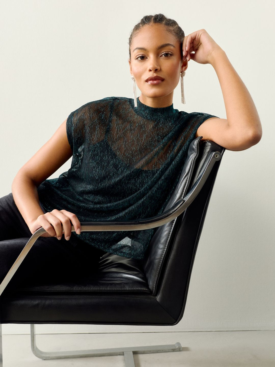 NEXT Blingy and Sparkly Sheer Extended Sleeve Party Top with Camisole