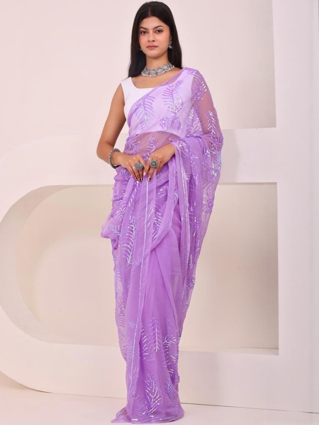 Miraya Chiffon Sarees Sequinned Pure Chiffon Heavy Work Saree