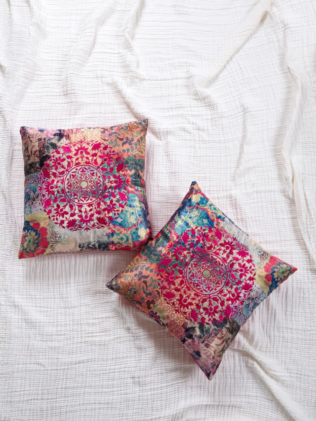 fingercraft Green Floral Printed 2 Pieces Square Cushion Covers 16 inches X 16 inches