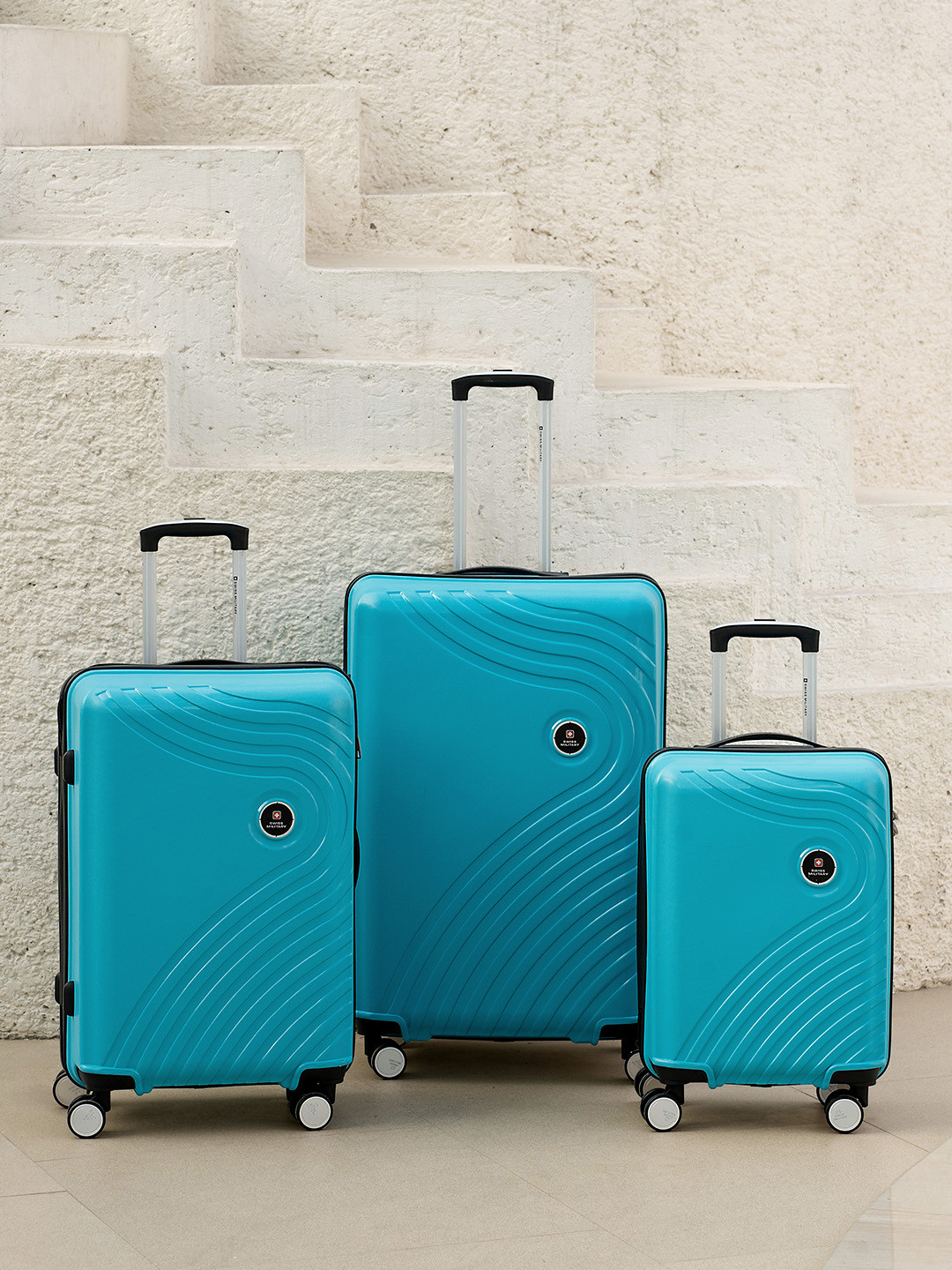 SWISS MILITARY Miles Pro Set Of 2 Striped Hard Sided Trolley Suitcase