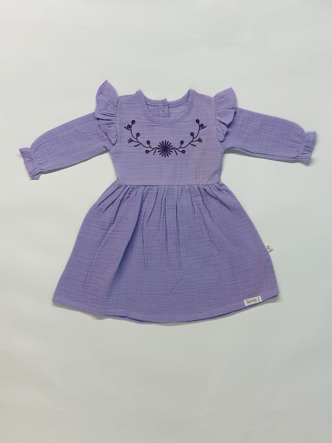 SPROG COLLECTION Girls Ruffled Puff Sleeves Embroidered Cotton Fit & Flare Dress