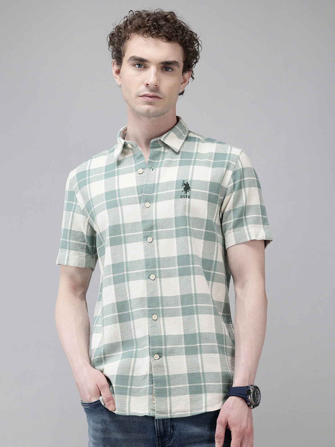 U.S. Polo Assn. Denim Co. Checked Pure Cotton Casual Shirt