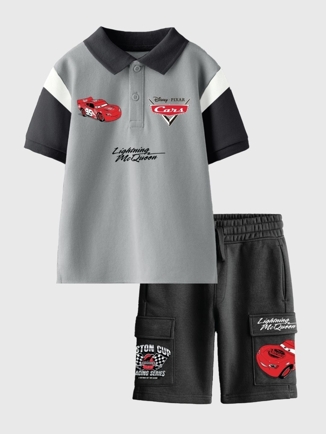 Nap Chief Kids Cars Piston Cup Printed Polo Collar Pure Cotton T-Shirt With Shorts