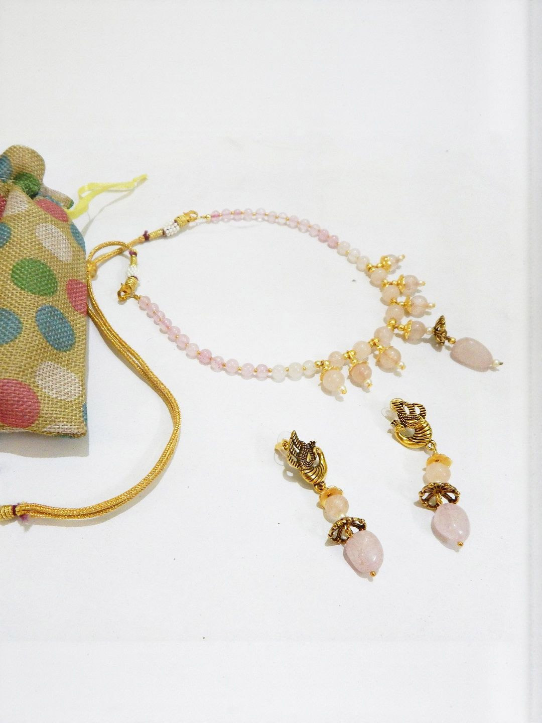 Jaya Vision Jewelry Gold-Plated Pearls Beaded Necklace And Earrings