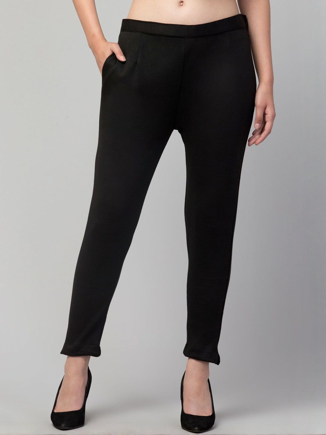 CROWN KING Women Slim Fit Easy Wash Pleated Trousers