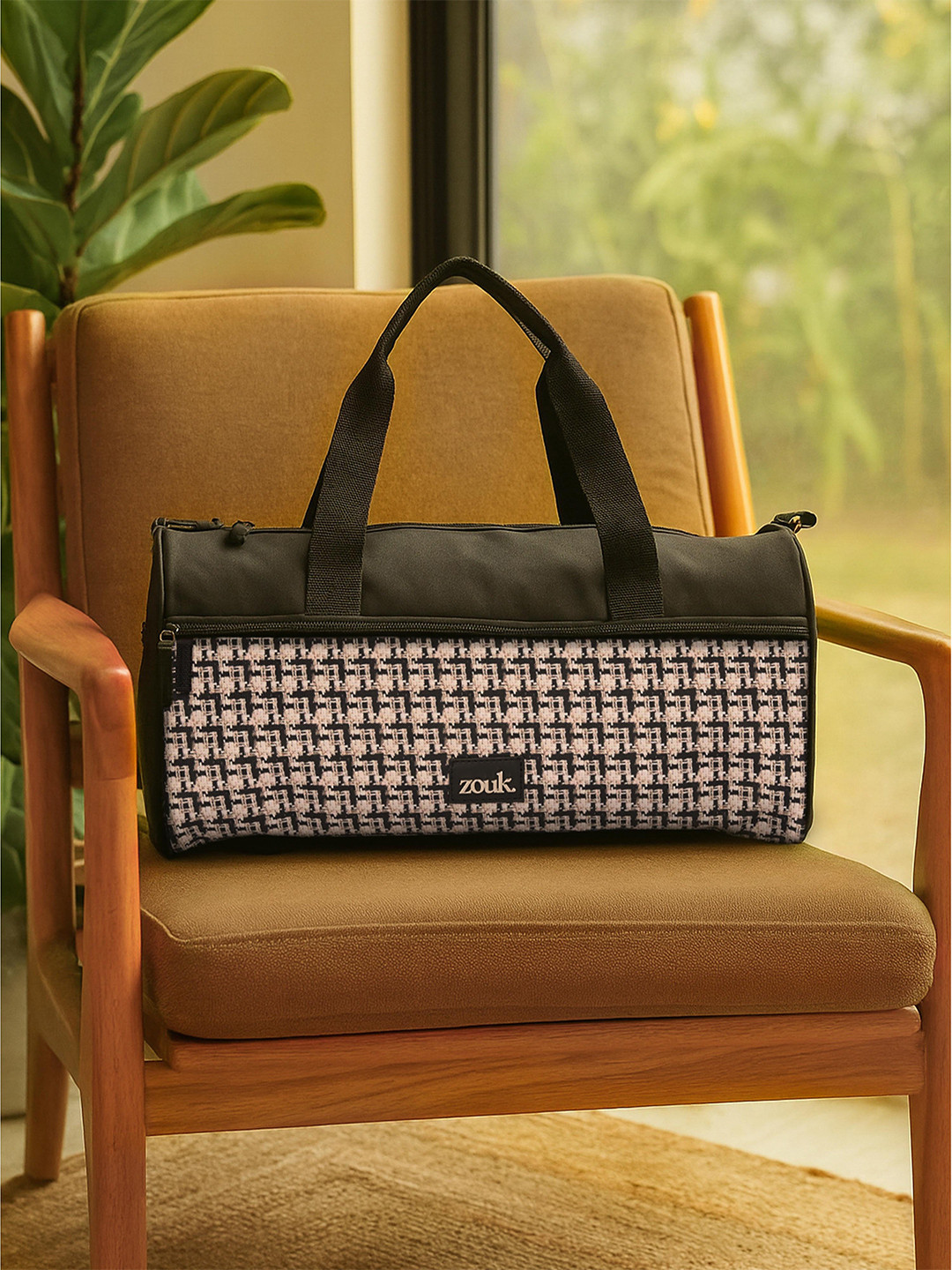 ZOUK Unisex Carter Checked Casual Duffel Bag With Detachable Shoulder Strap and Handles