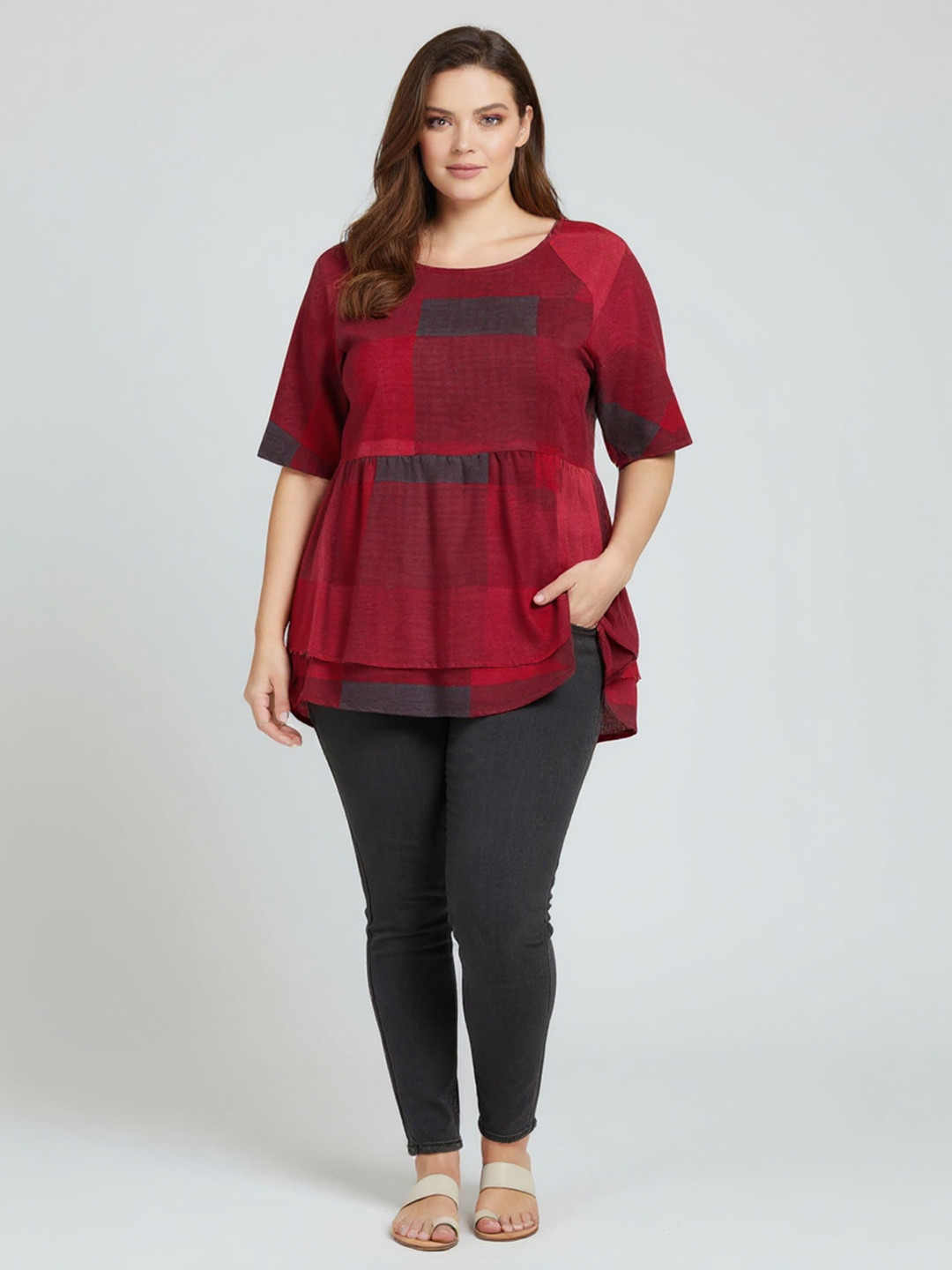 Sztori Women Checked Colorblocked Tunic