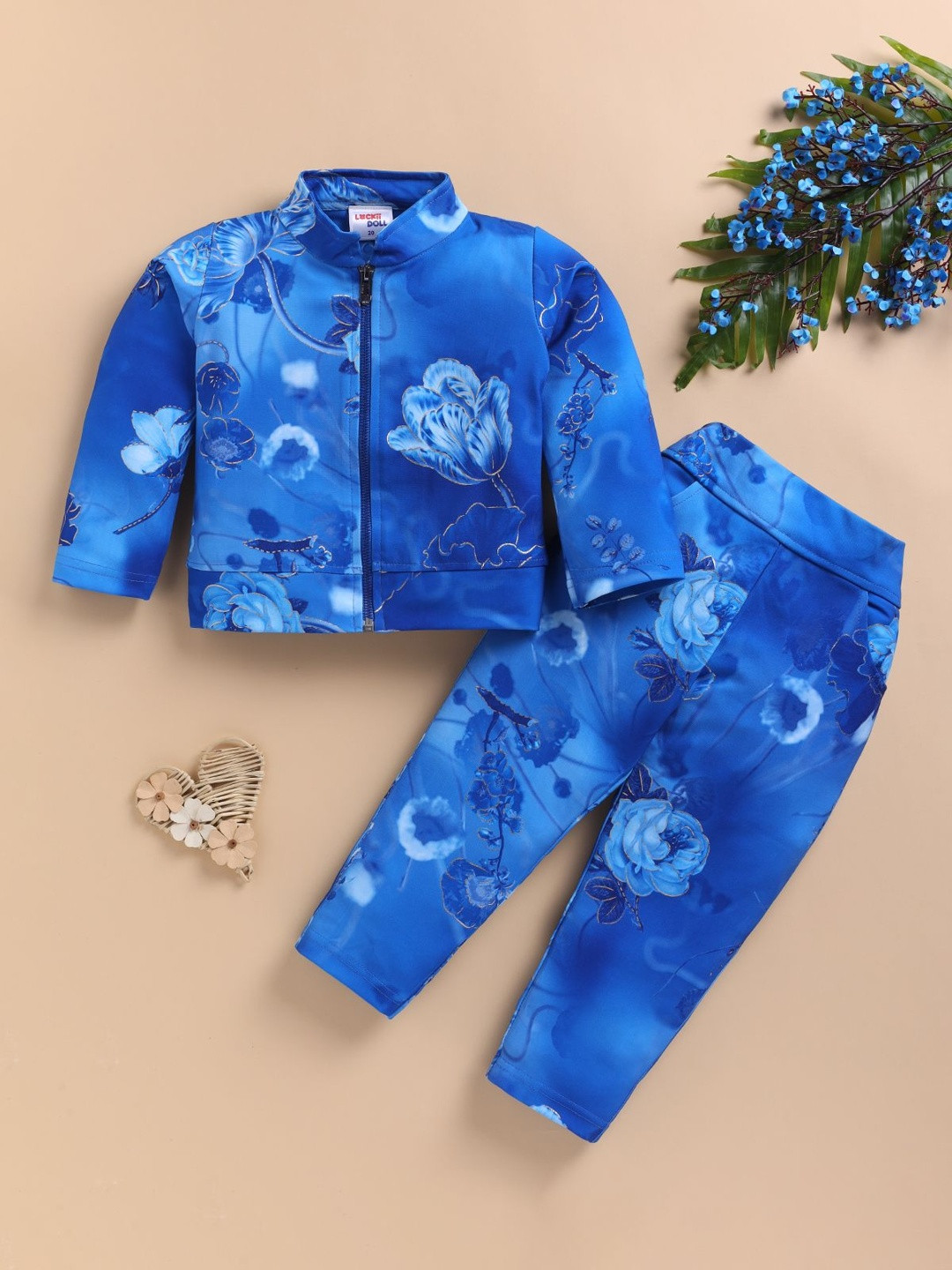 LACKii DOLL Girls Printed Mandarin Collar Sweatshirt With Pyjamas