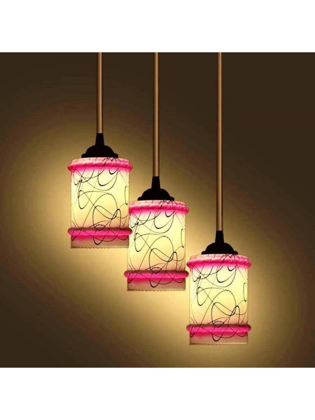 1ST TIME White & Pink Textured Printed Cylinder Self Assembly Ceiling Lamp