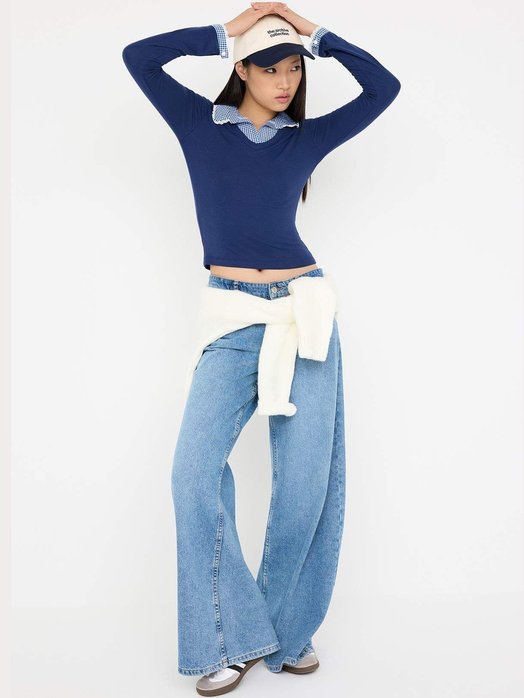 Trendyol Women Checked V-Neck Ruffles Top