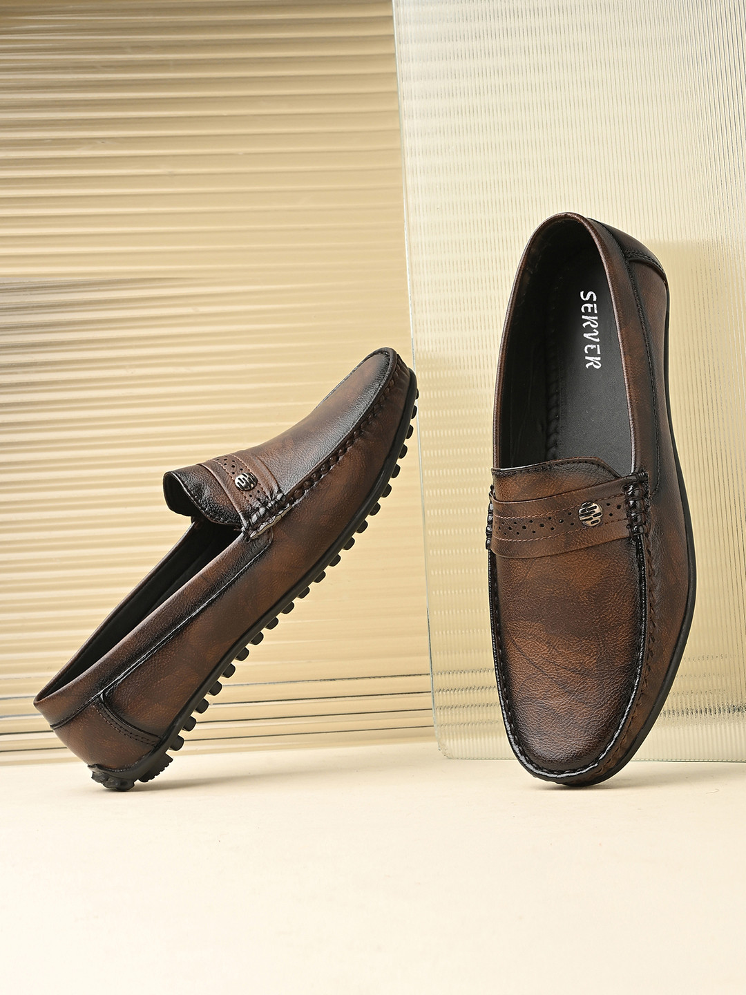 SERVER Men Textured Slip-On Loafers