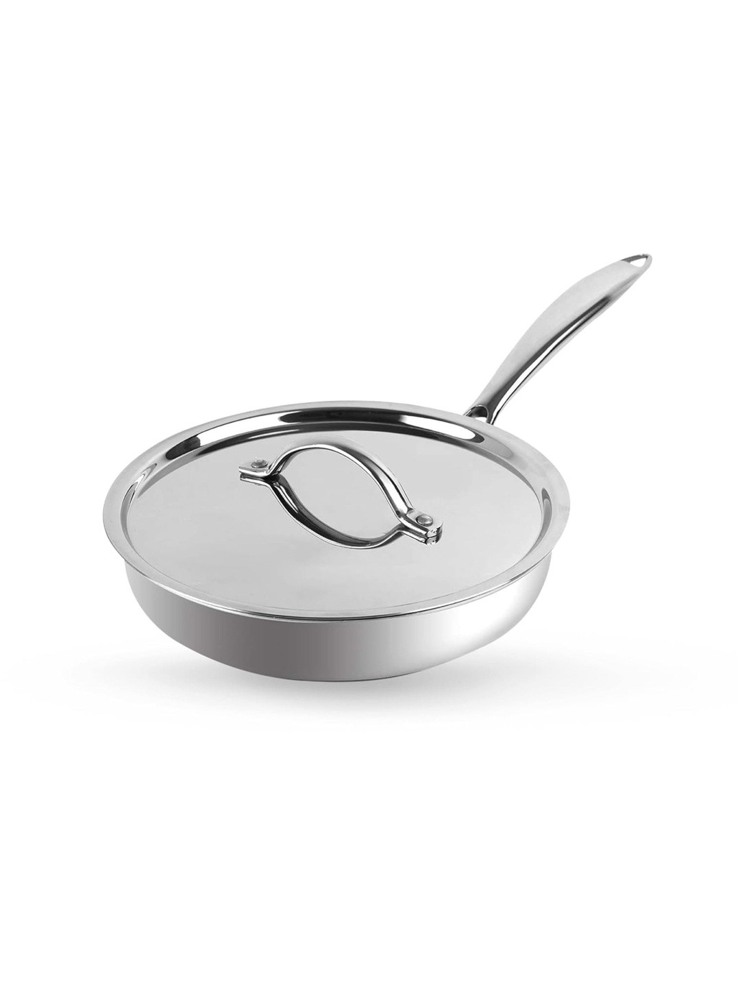 HOMEESSENTIALS Silver-Toned Stainless Steel Easy to Clean Frying Pan