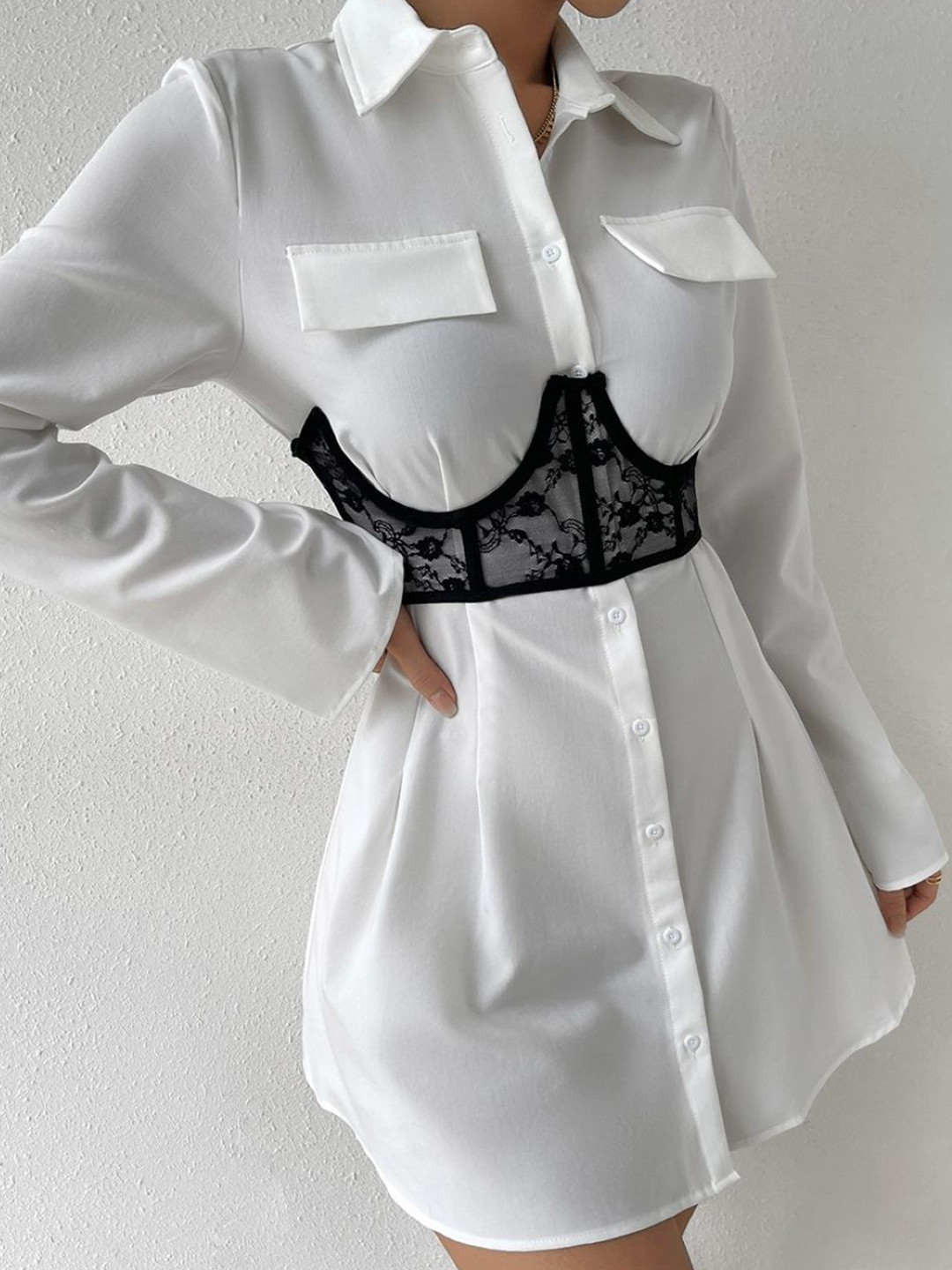 StyleCast Women Solid Full Sleeve Shirt Mini Dress