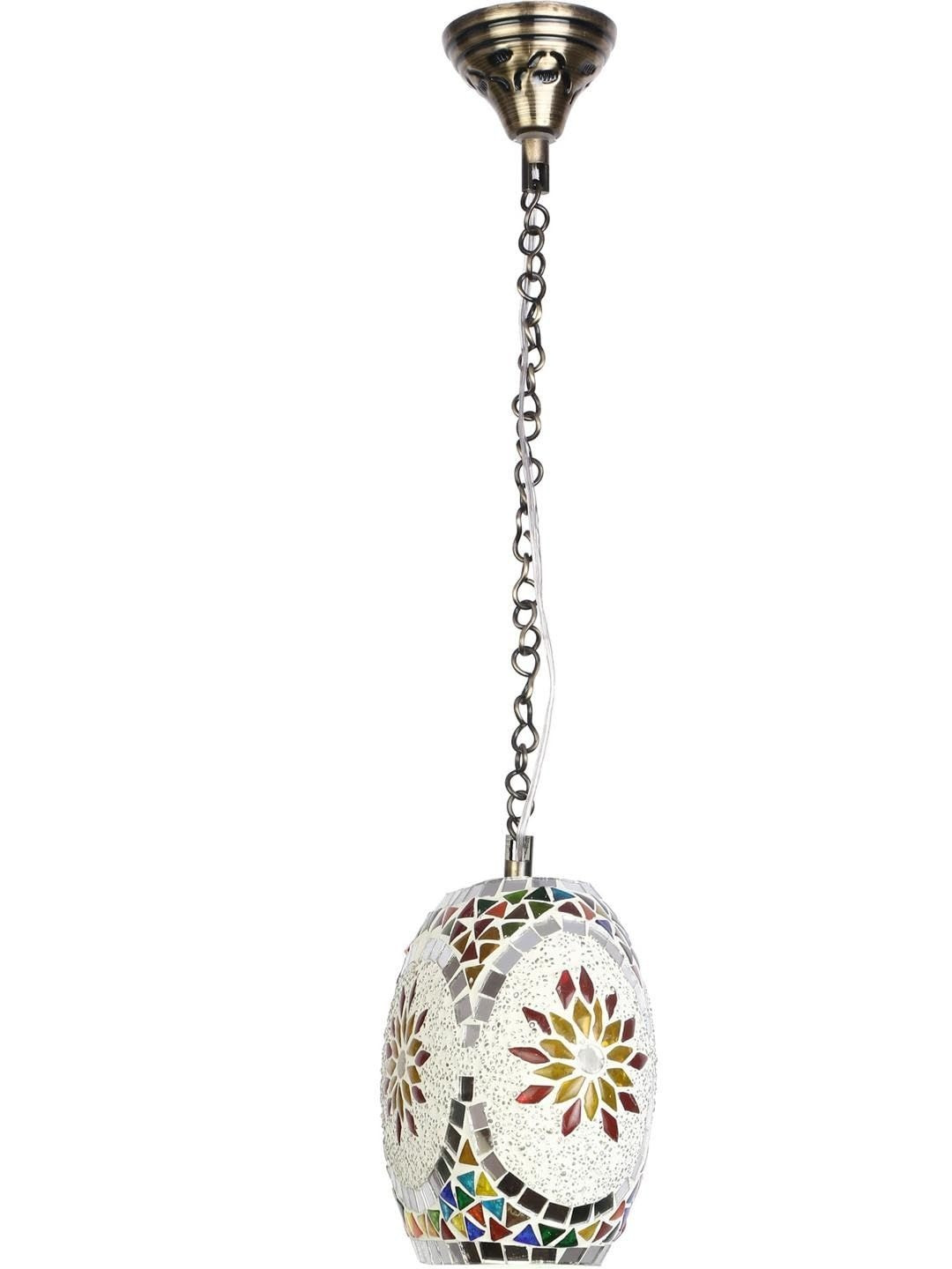 1ST TIME White & Brown Textured Semi-sphere Hanging Ceiling Lamp