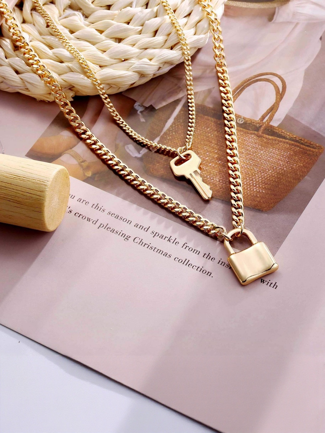Zaphariq Gold-Plated Key Lock Layered Necklace