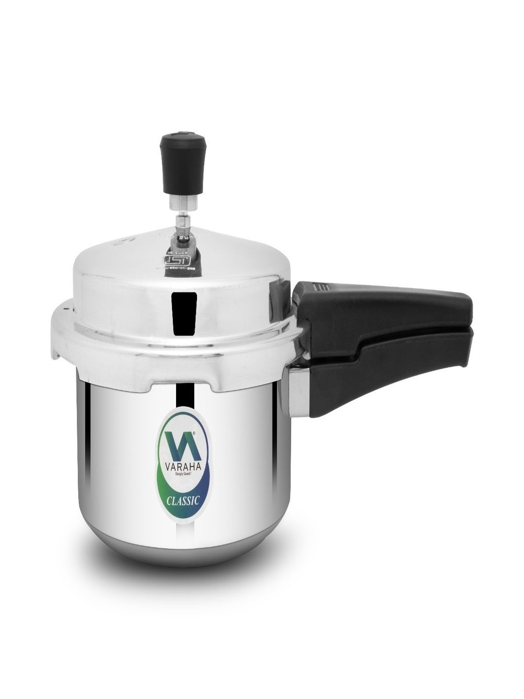 VARAHA Classic Silver & Black Easy To Clean Non-Induction Pressure Cooker- 12L