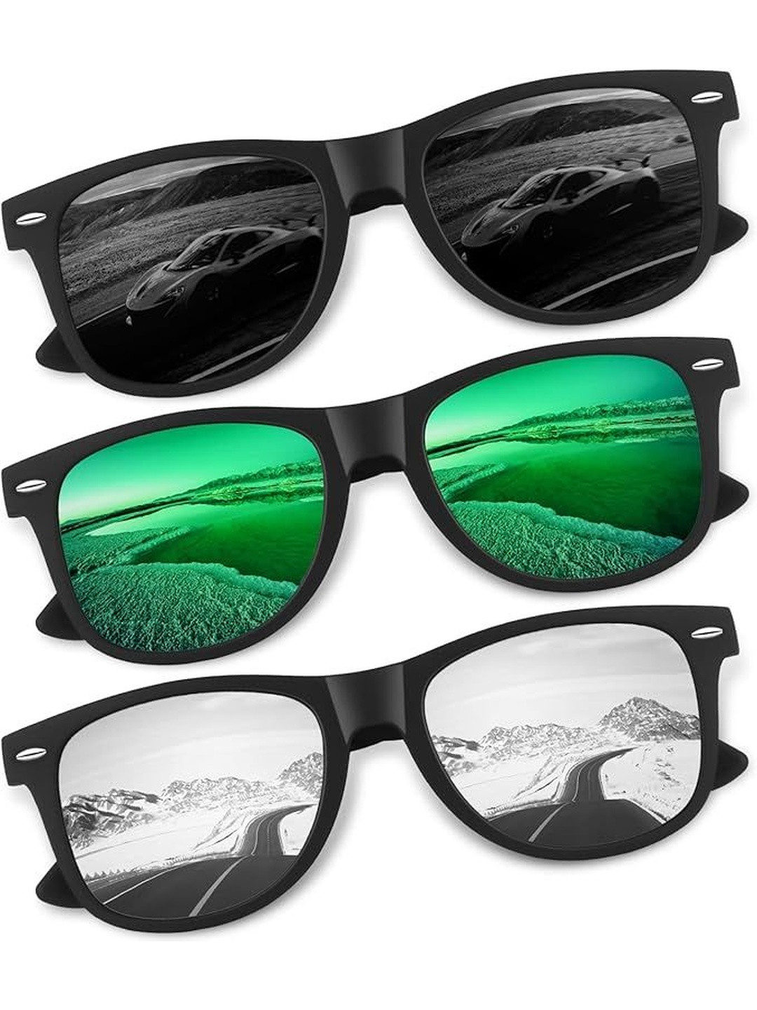 Arzonai Unisex Pack Of 3 UV Protected Rectangle Sunglasses COMBO-2873