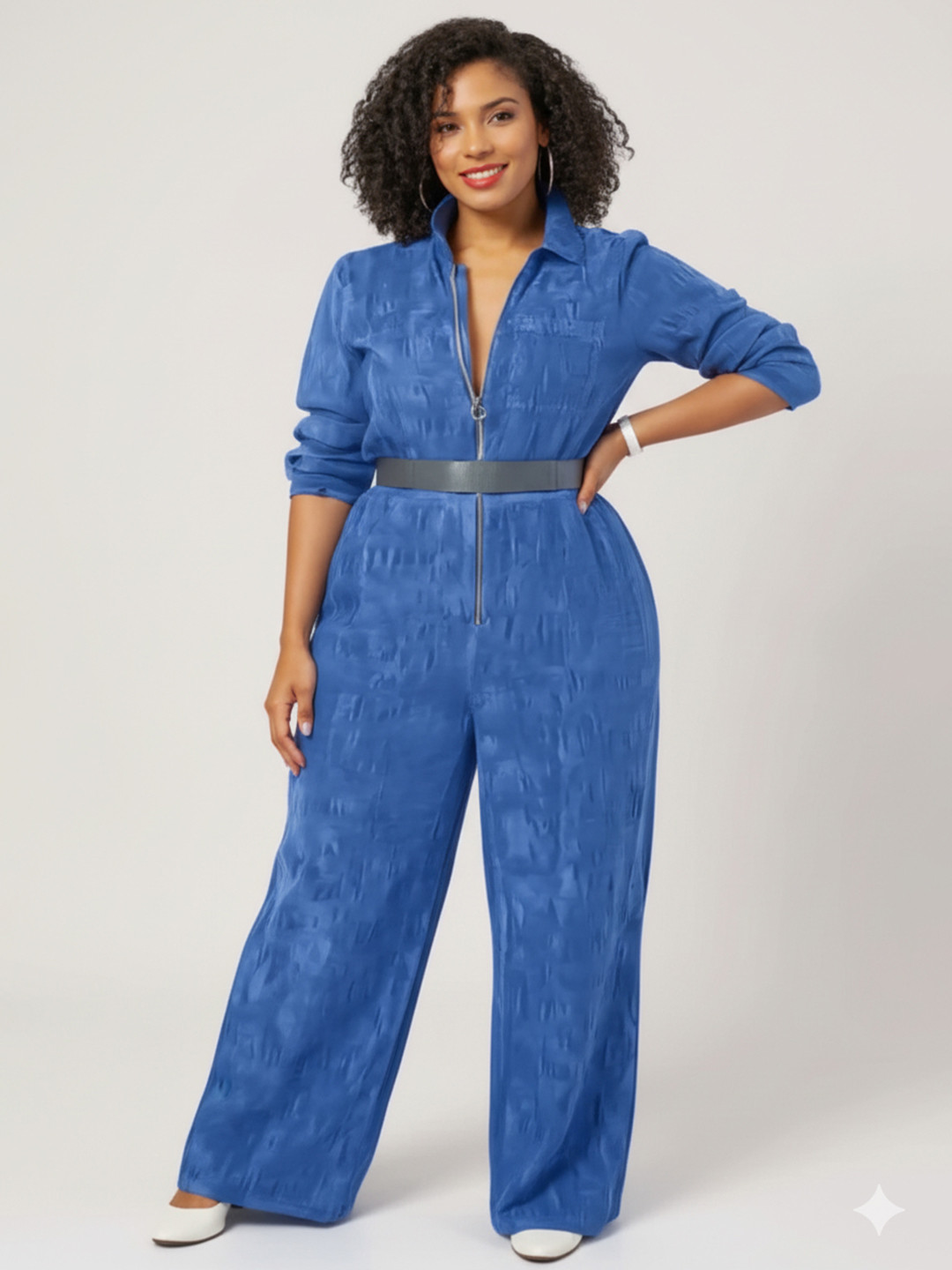 Sztori Women Shirt Collar Long Sleeves Basic Jumpsuit