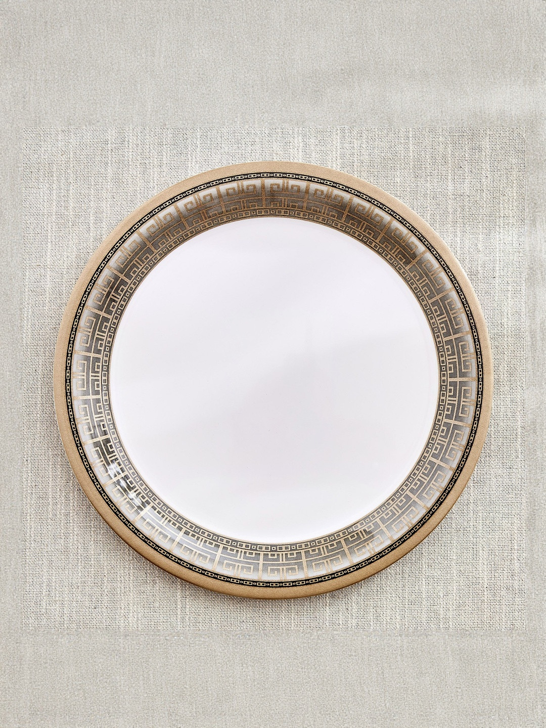 Home Centre White And Brown Printed Melamine Glossy Easy to Clean Plates