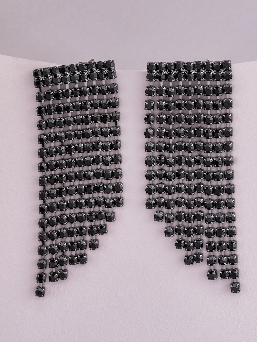 Kushal's Fashion Jewellery Black Polish Plated Contemporary Zircon Studded Drop Earrings