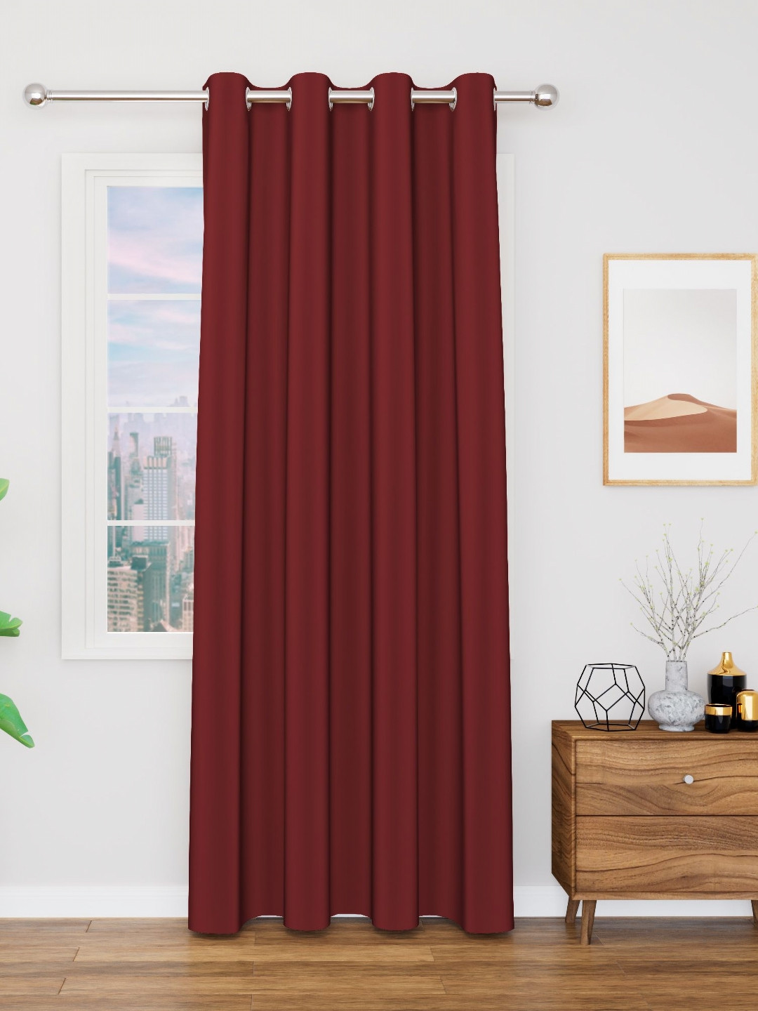 TOP DRAPES Maroon Black Out Door Curtain