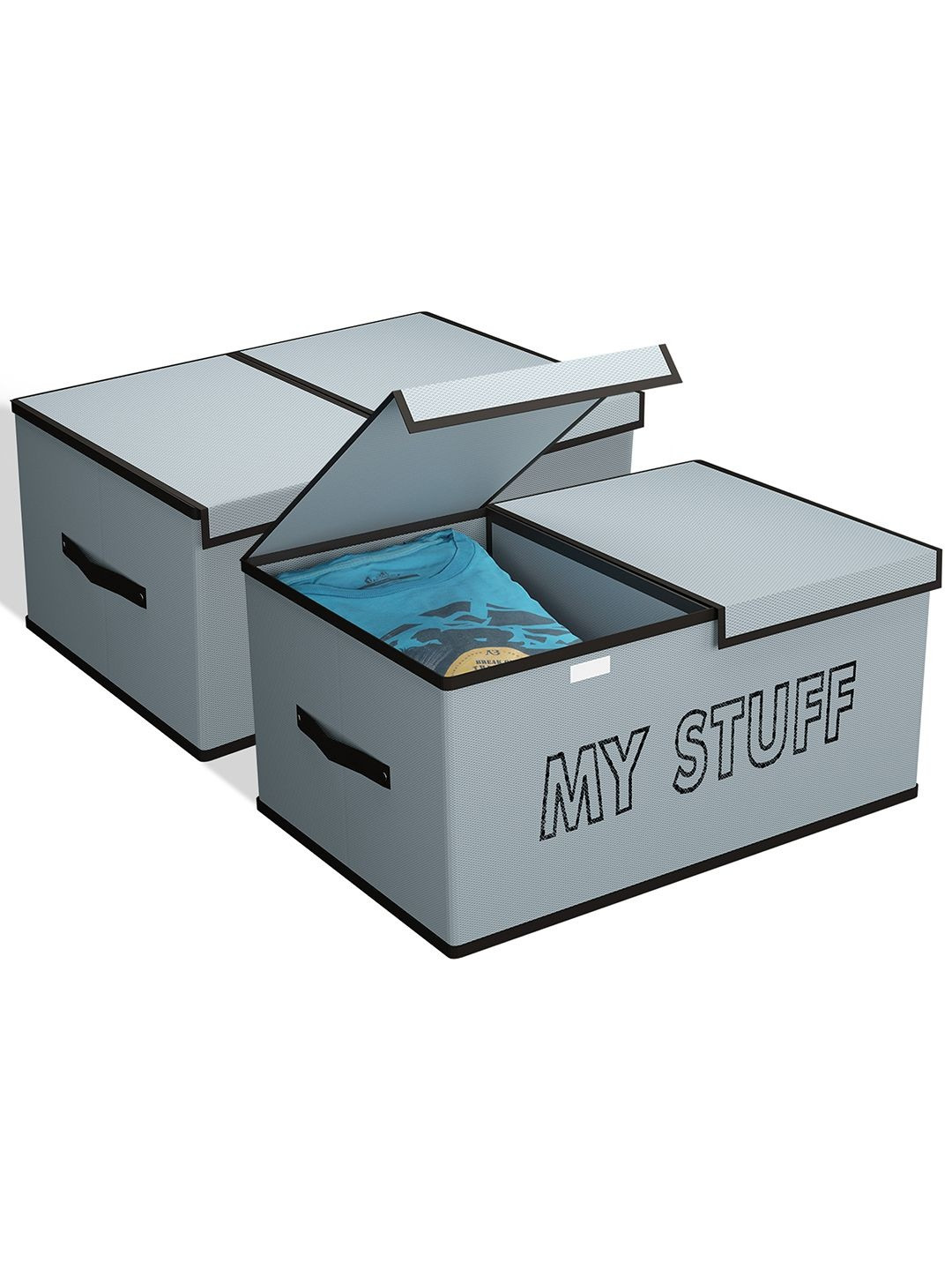 Kuber Industries Grey 2 Pieces My Stuff Printed Non-Woven Double Lid Drawer Organisers