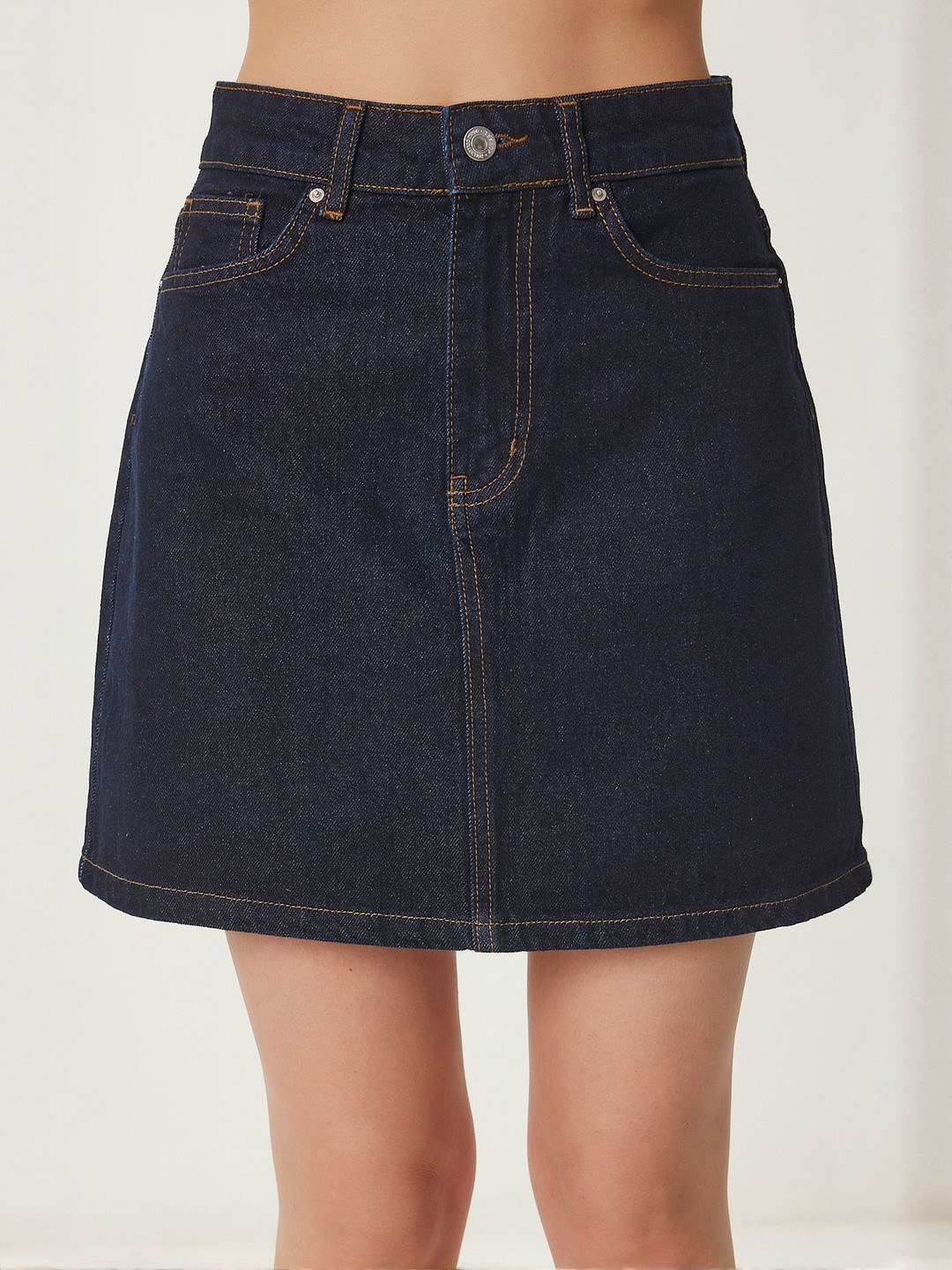 Happiness istanbul Women Pure Cotton Above-Knee Demin Straight Skirt