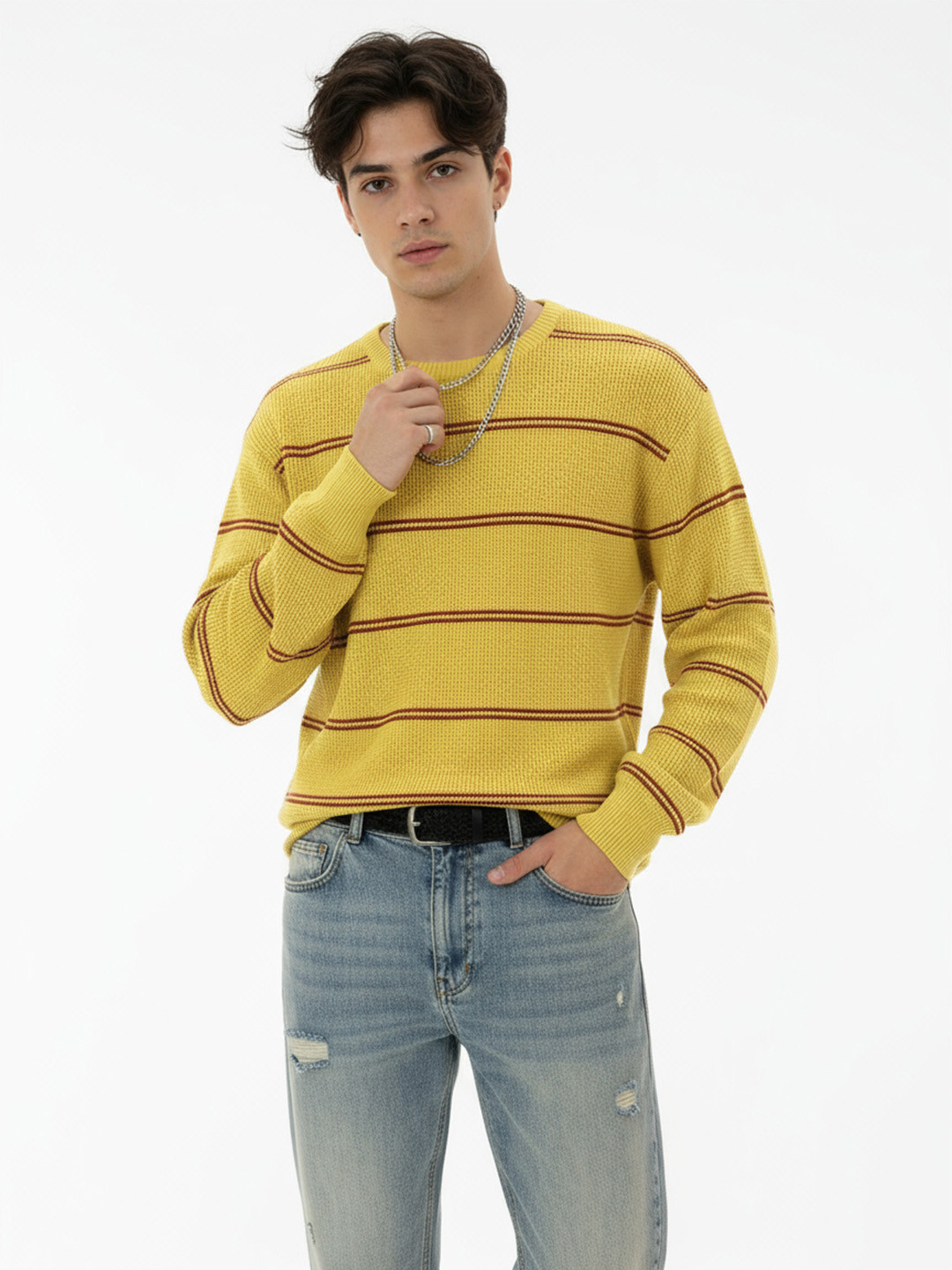 glitchez Striped Waffle Knit Pullover
