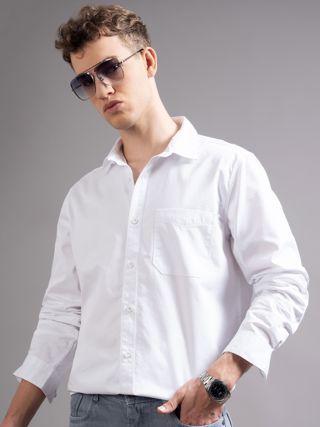 British Club Men's Plus Size Twill Solid Shirt