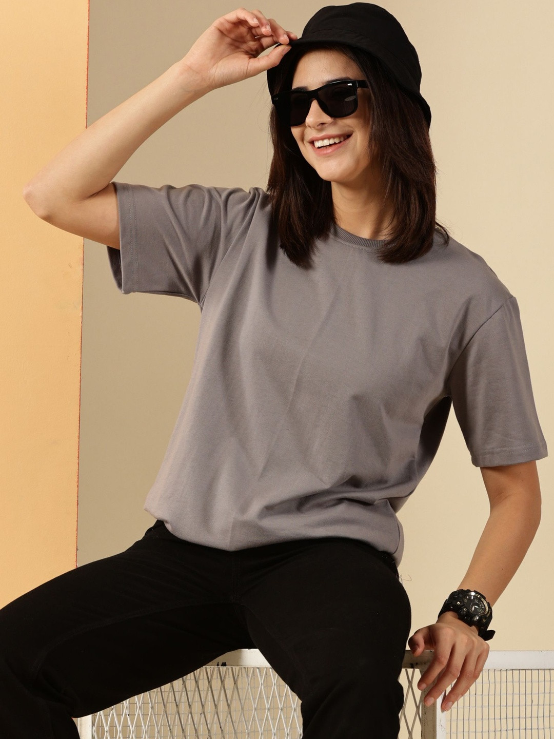 Own The Look Round Neck Short Sleeves Oversized Pure Cotton T-shirt
