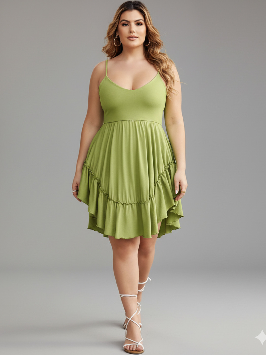 DressBerry Curve Women Plus Size V-Neck Solid Ruffled Mini Fit & Flare Dress