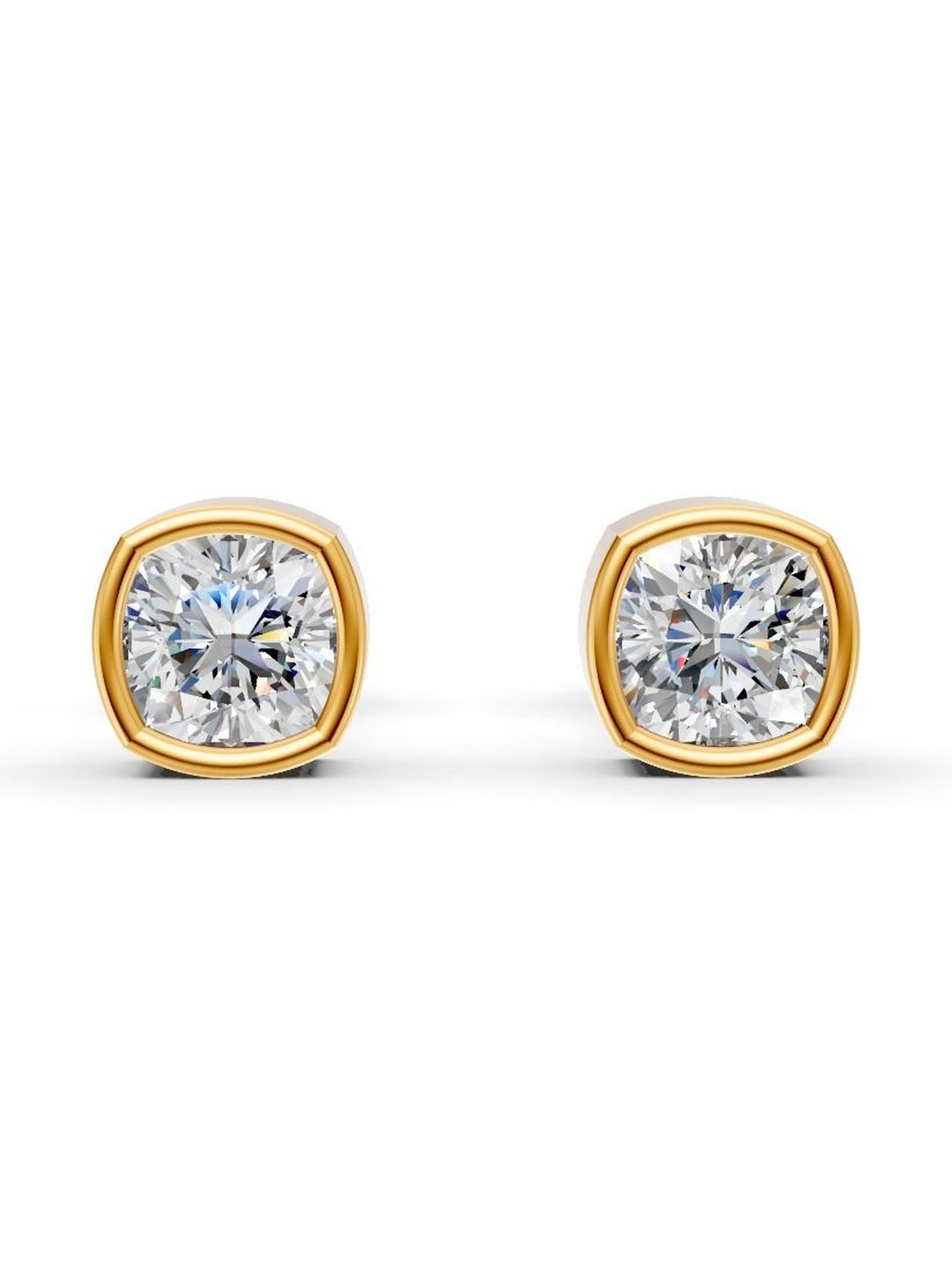 Forever Jewels 14K Yellow Gold Plated 2Ct Cushion Cut Moissanite Bezel Set Stud Earrings
