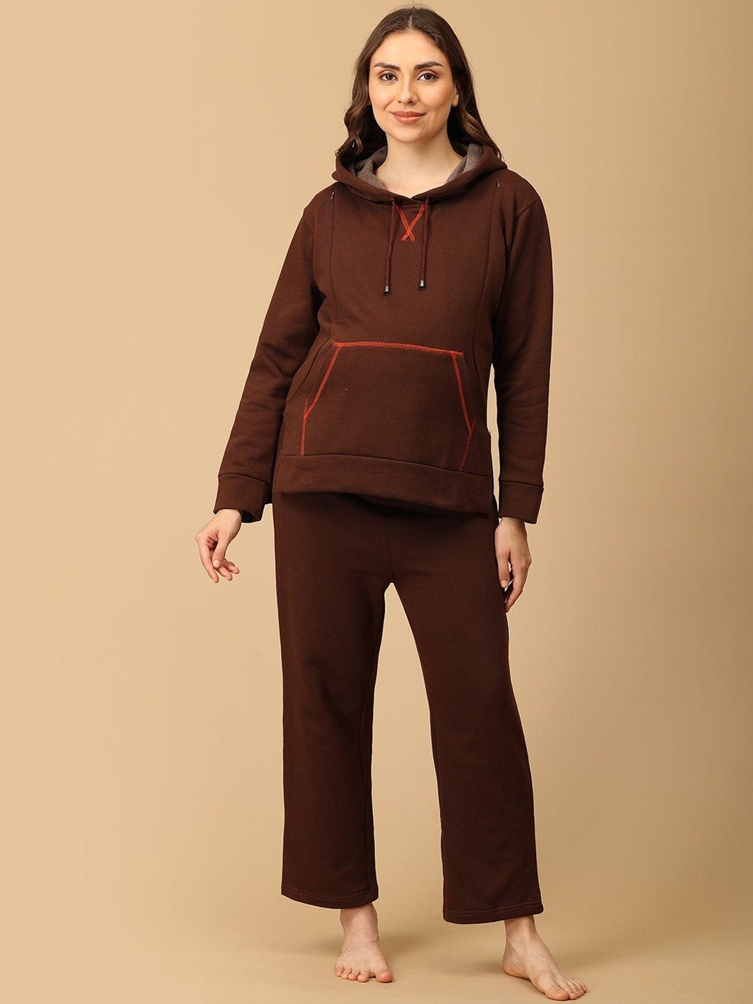 The Mom Store Women Solid Americano Blaze Maternity And Nursing Night suit