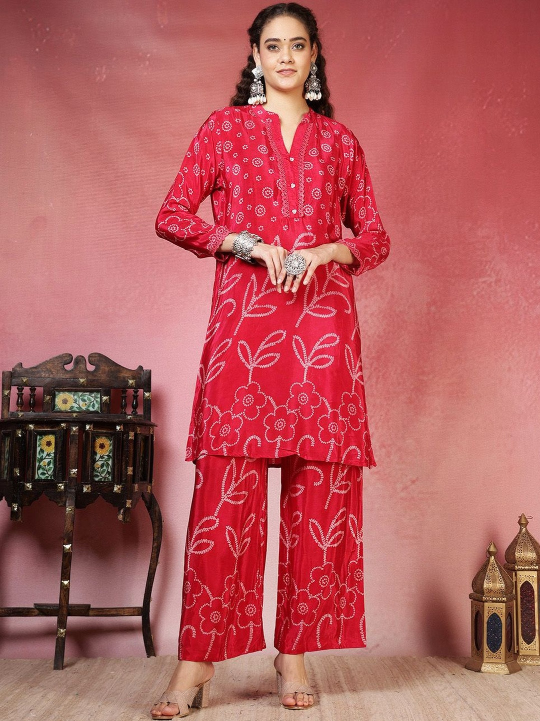 Meena Bazaar Ethnic Motifs Printed Straight Kurta With Palazzos