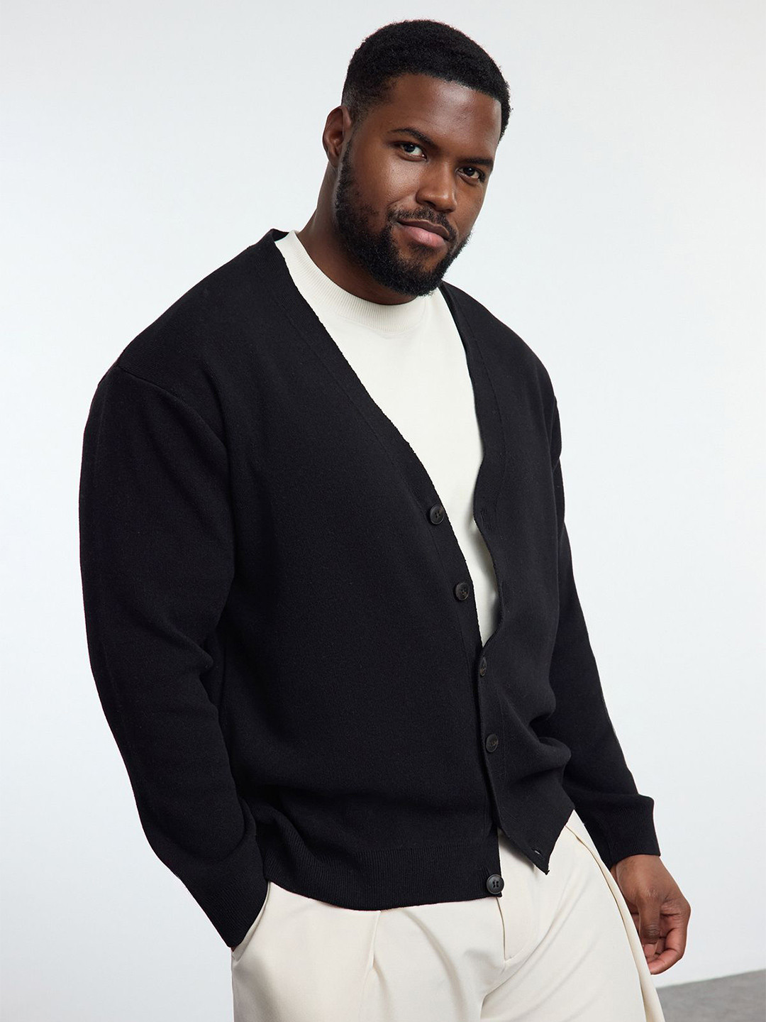 Trendyol Men Button Detail V-Neck Long Sleeve Cardigan