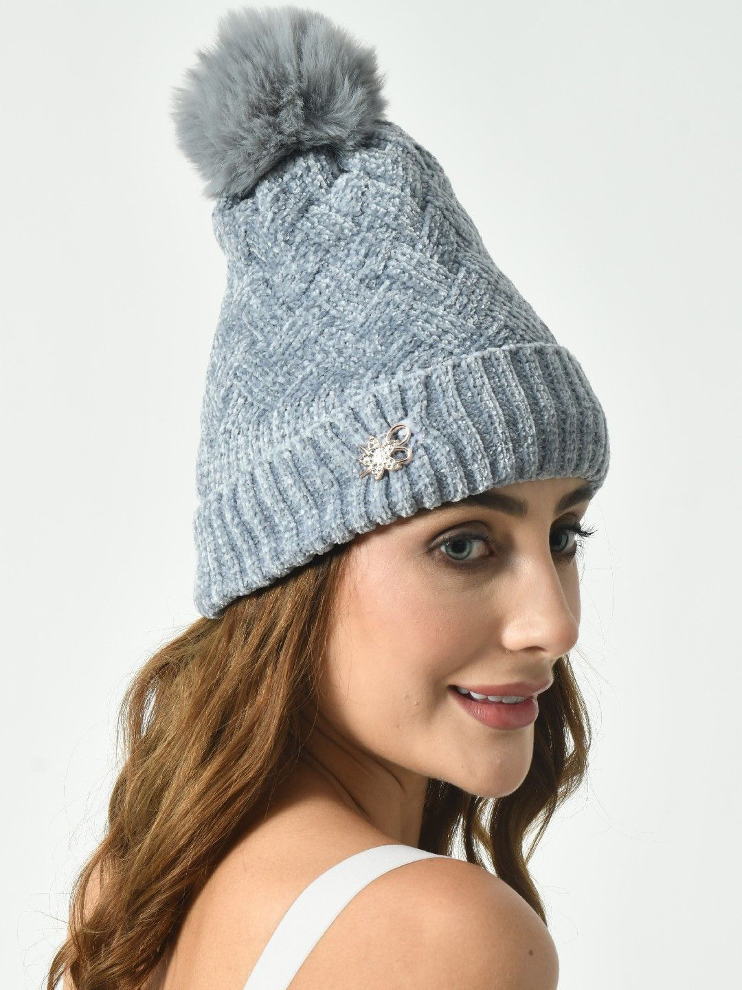 2 KOLPOL Women Self Design Woollen Winter Hat with Pompom on top Beanie