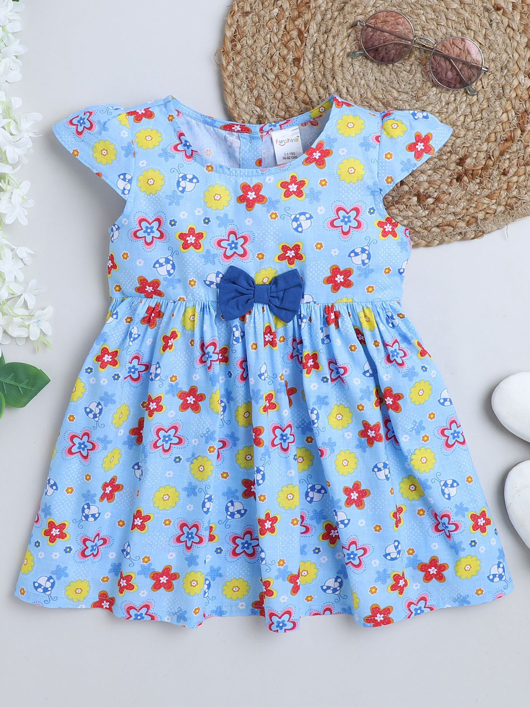 Funshine Girls Floral Printed Round Neck Fit & Flare Dress