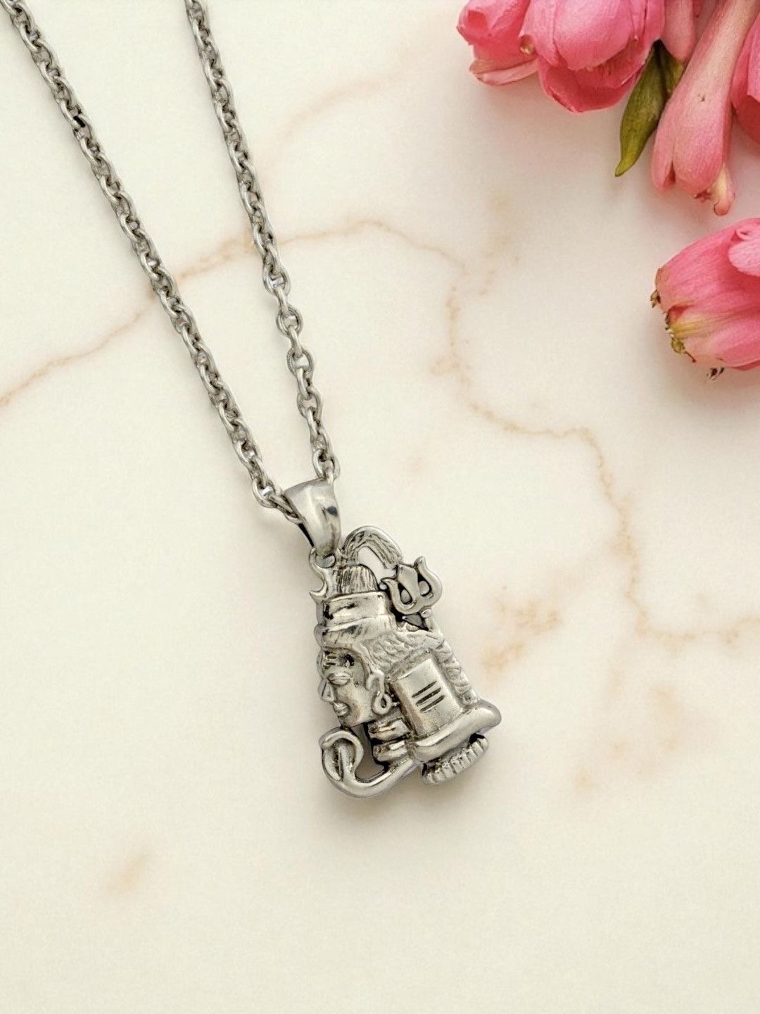 Azita 925 Sterling Silver Unisex Shiv face with shivling pendant