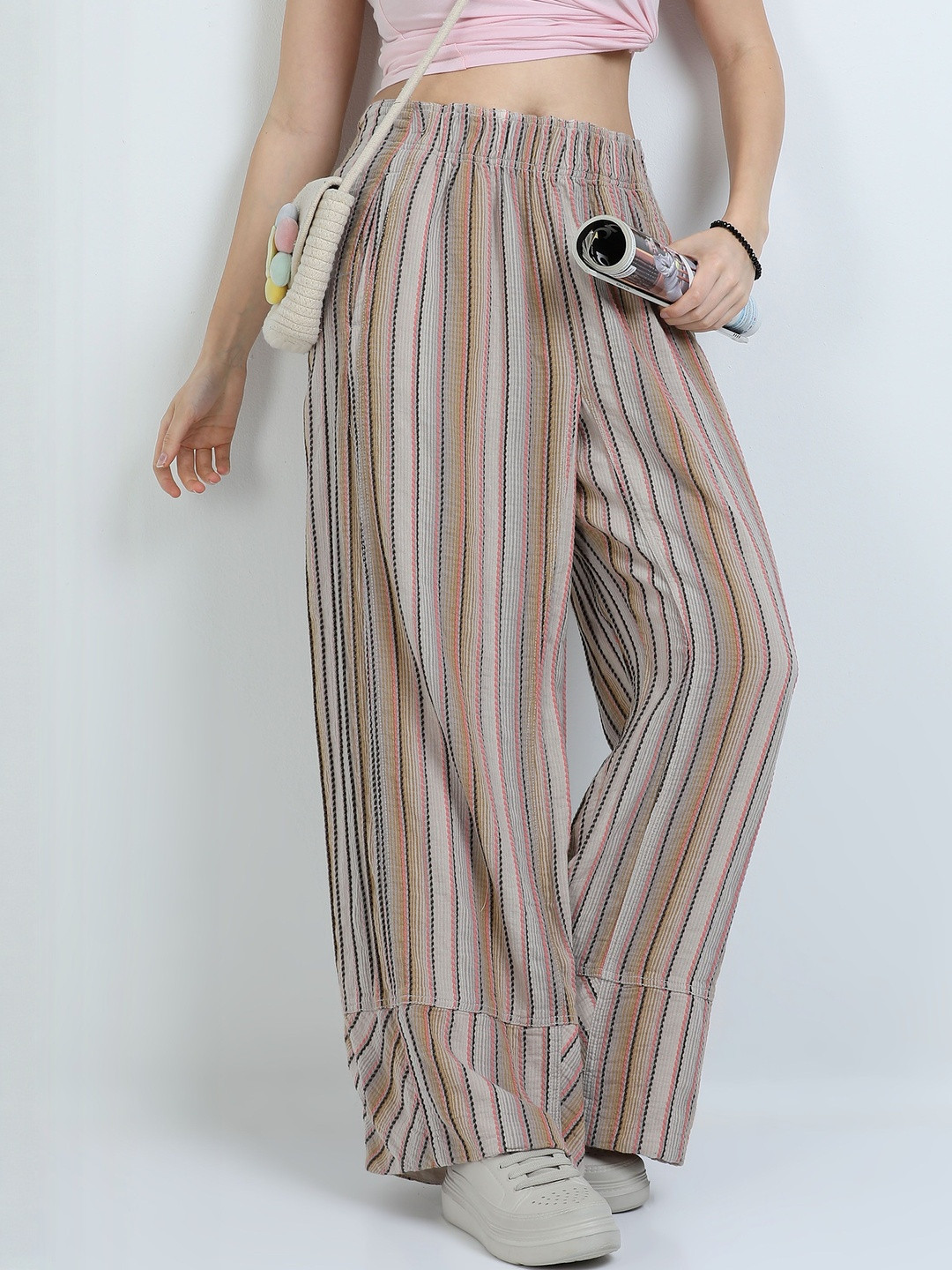 GLAM & CHIQUE Women Striped Pure Cotton Relaxed-Fit Slip-On Pyjamas