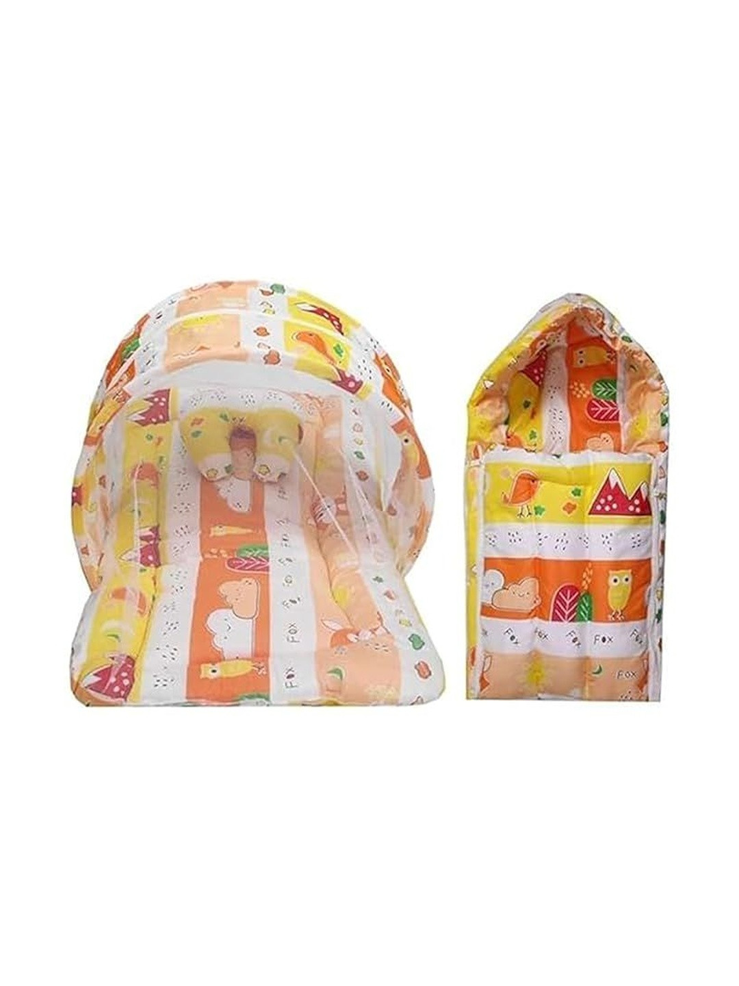 Fareto Kids Printed Cotton Mattress with Net Carry Bag Baby Bed Set