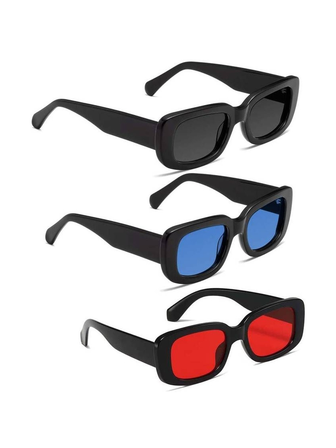 Arzonai Unisex Set Of 3 Rectangle Sunglasses with UV Protected Lens COMBO-2704