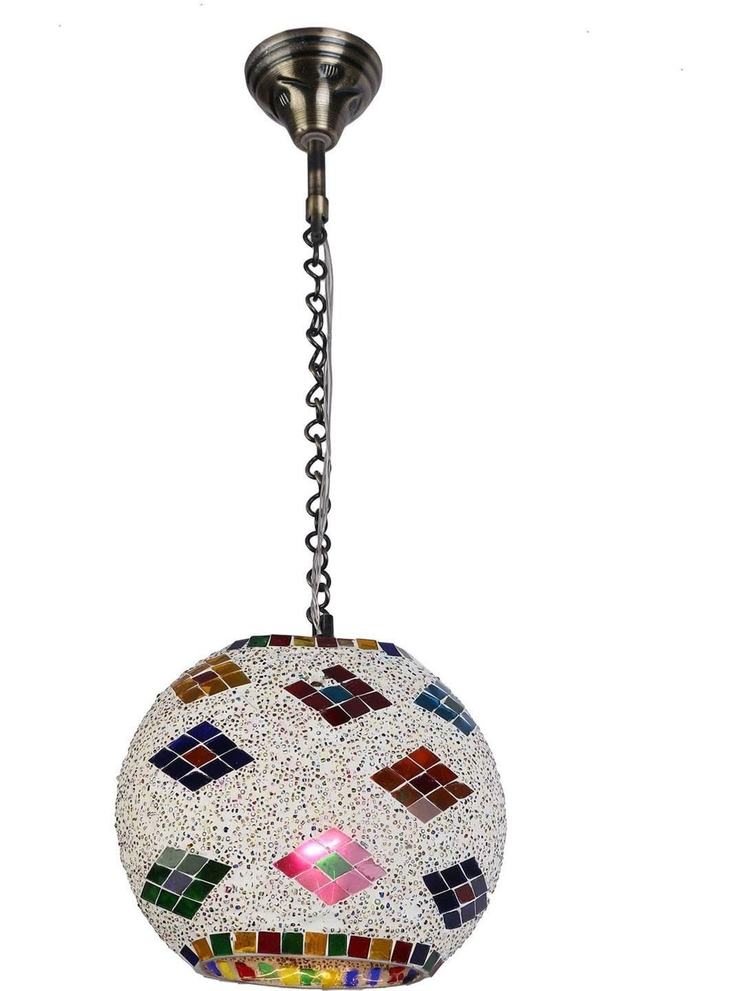 1ST TIME White & Red Textured Semi-sphere Shaped Hanging Ceiling Lamp