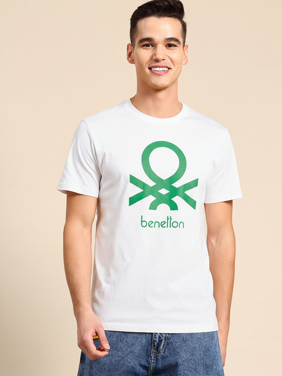 United Colors of Benetton Brand Logo Printed  Round Neck T-shirt