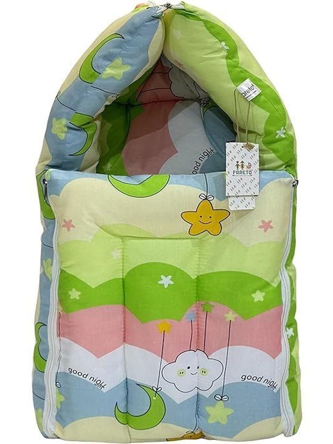Fareto Infants Printed 3 in 1 Carry Bag Cum Sleeping Bag Cum Mattress Cotton Baby Bed Set