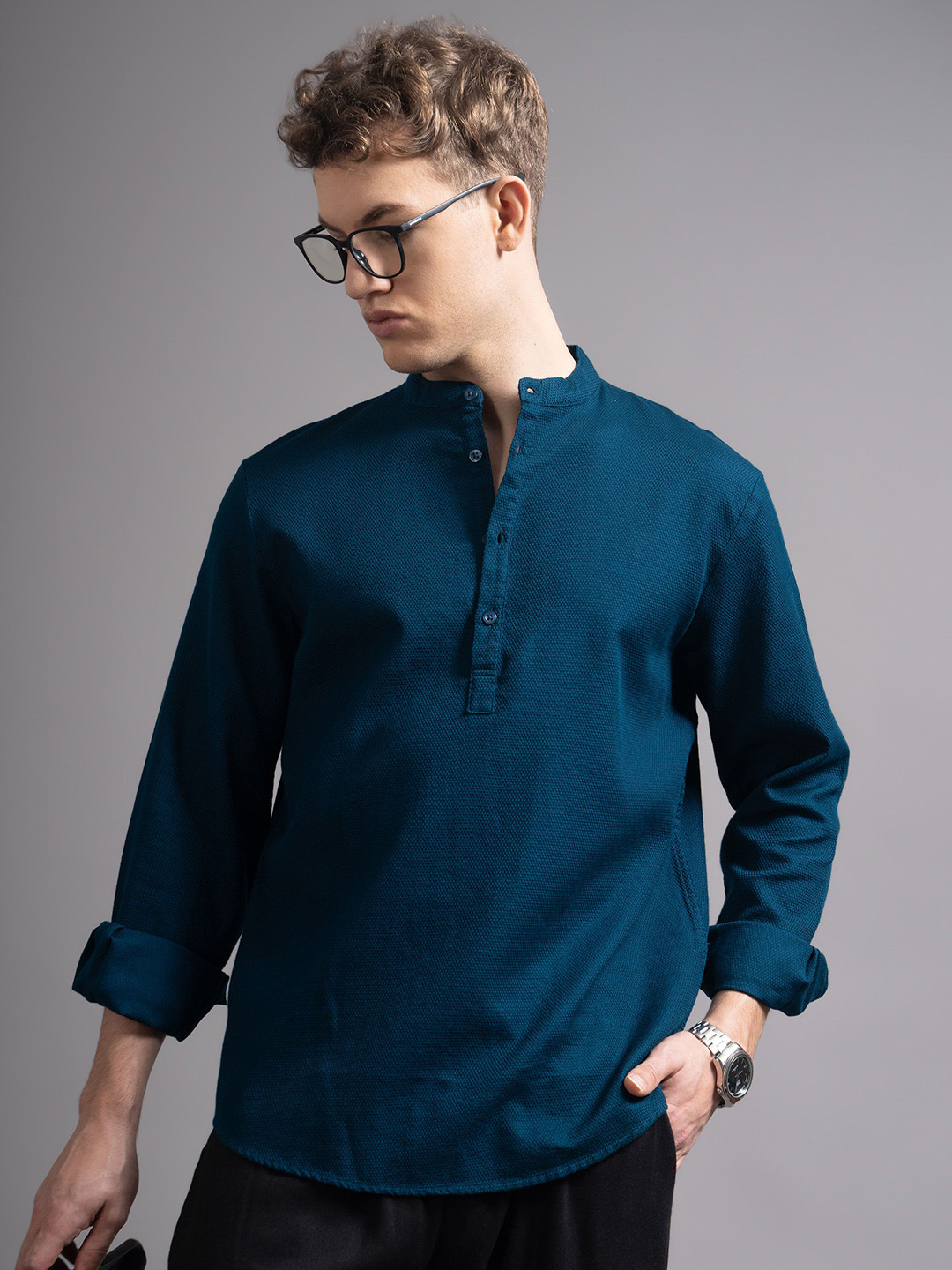 British Club Men's Dobby Kurta Shirt