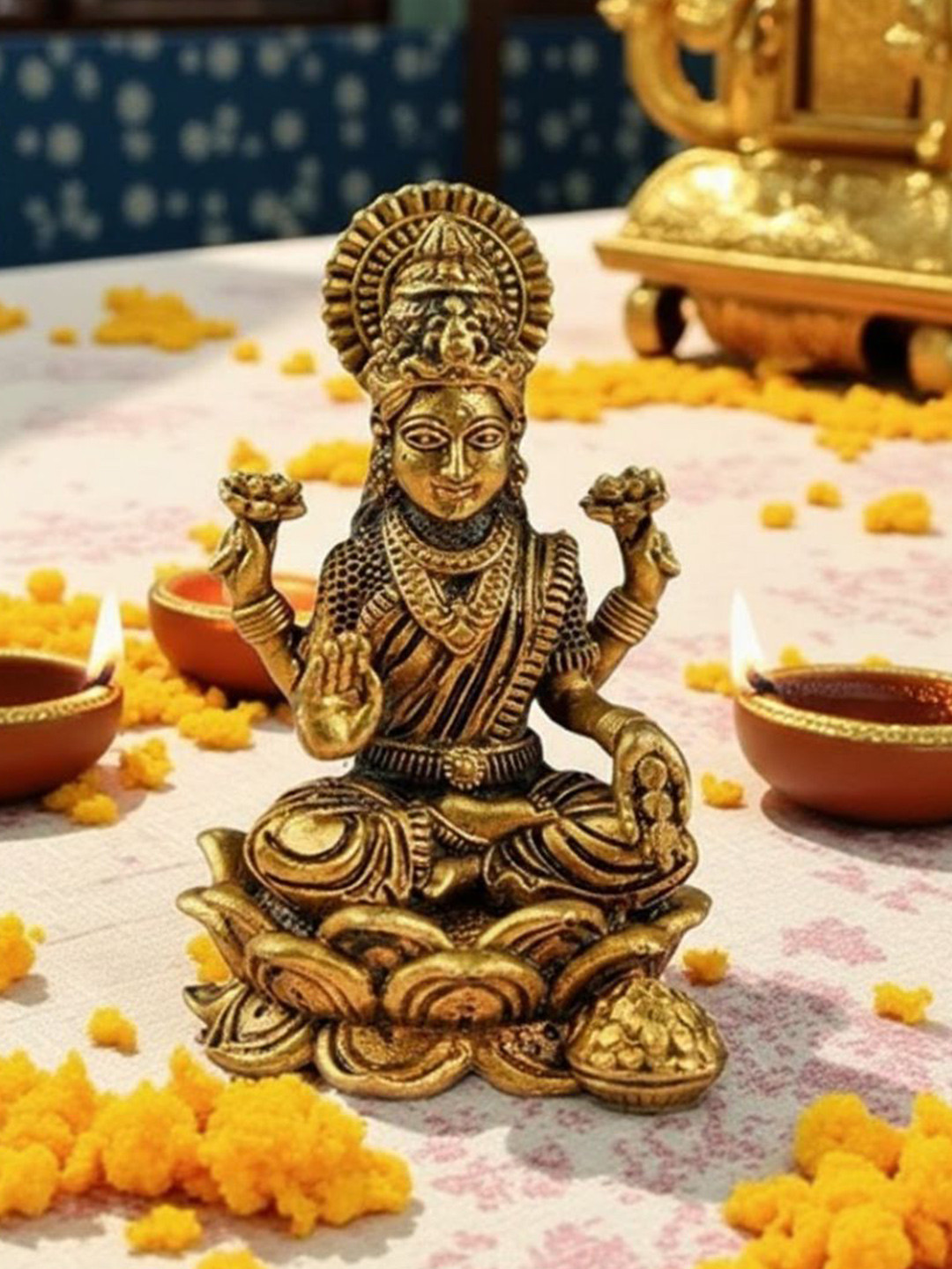 Ritualistic Gold-Toned Laxmi Religious Idol Showpiece