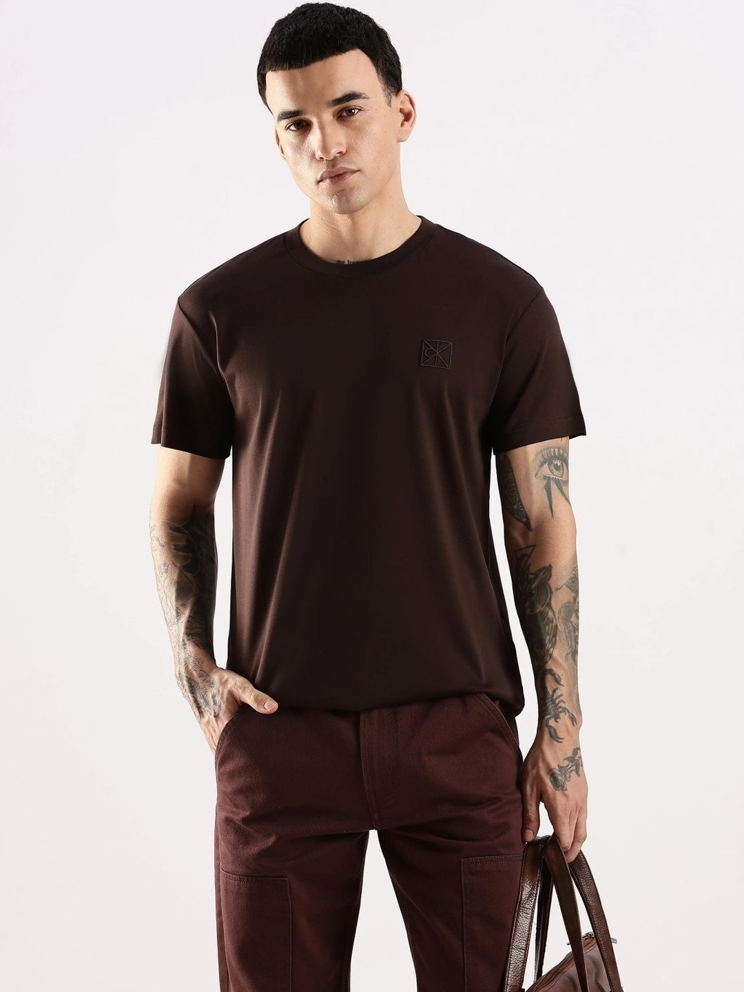 Calvin Klein Jeans India Resource Brand Logo Drop-Shoulder Sleeves Cotton T-shirt