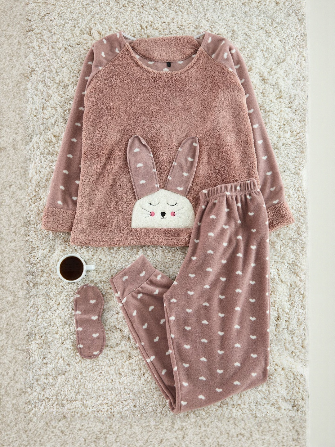 Trendyol Women Printed Top & Joggers Nightsuit With Eye Band