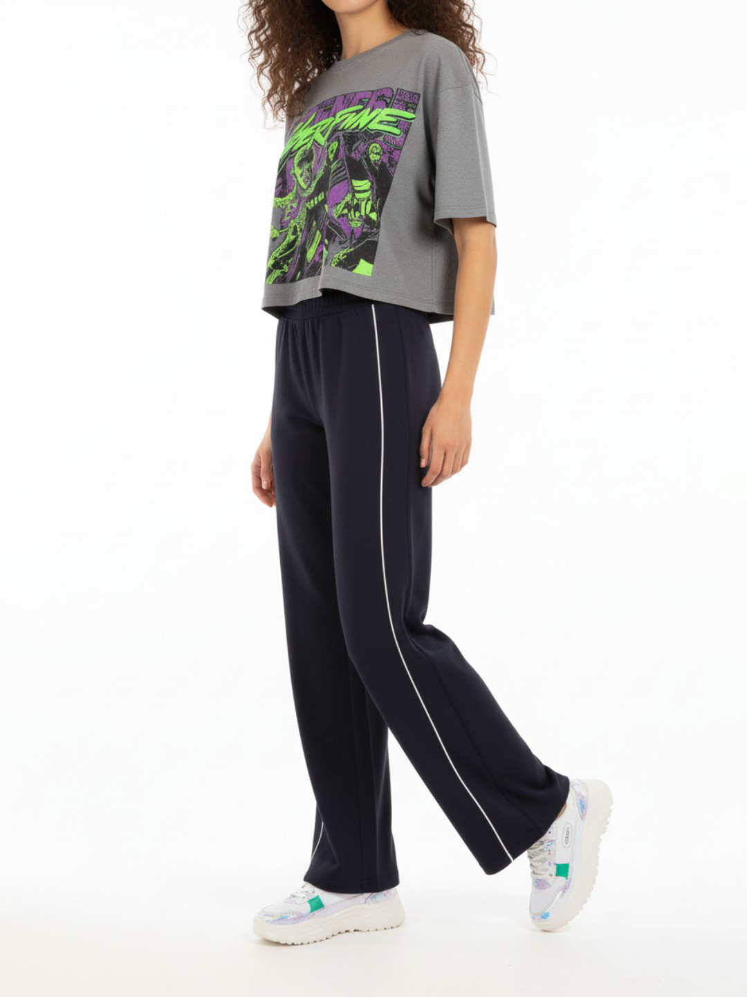 glitchez Women Wide Leg Side Striped Track Pants