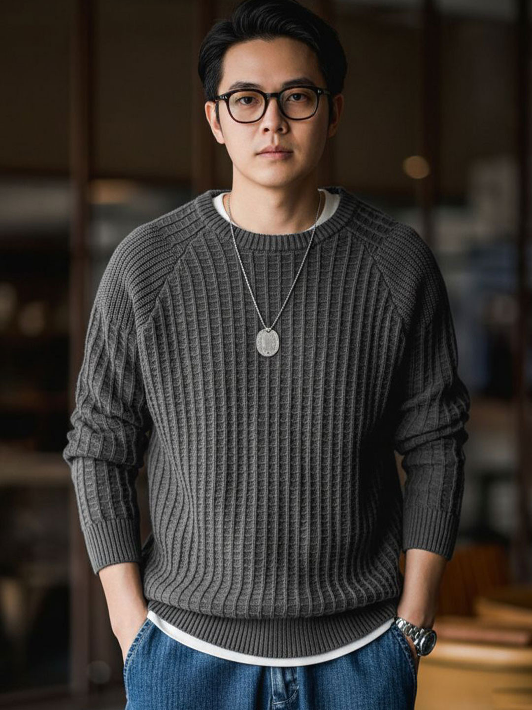 fashlook Men Ribbed Woollen Long Sleeves Pullover